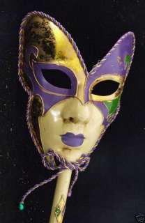 Venetian Mask Full Face Mardi Gras ANTIQUE STICK #1  
