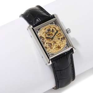 Stauer Mens 2 Tone Skeleton Dial Embossed Leather Stainless Steel 