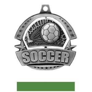   Soccer Medals M 720S SILVER MEDAL/GREEN RIBBON 2.25: Sports & Outdoors