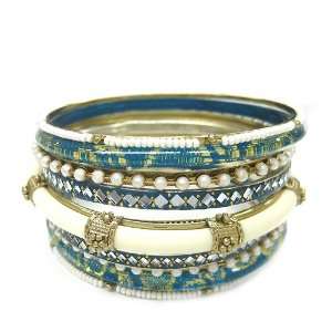  Turquoise and Ivory Resin Ethnic Bangles Set (VB10595 TRQ): Jewelry