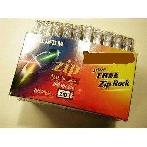  FUJI ZIP 100MB MAC Formatted 10PK Color with Zip Rack 