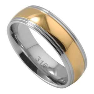  316L Stainless Steel with Gold Plated Inlay Ring   Size 6 