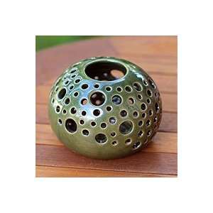    NOVICA Ceramic candleholder, Emerald Snowball