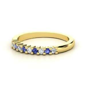  Slim Nine Gem Band Ring, 14K Yellow Gold Ring with Diamond 