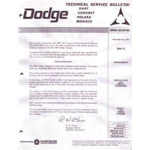  1966 DODGE CHARGER Technical Service Repair Bulletin 
