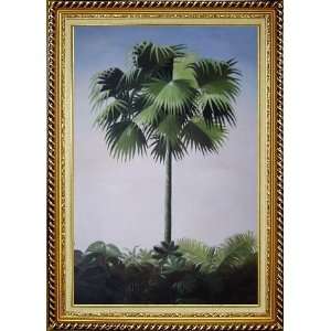 Tropical Palm Oil Painting, with Linen Liner Gold Wood Frame 42.5 x 30 
