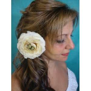  Ivory Ranunculus Flower Hair Clip: Beauty