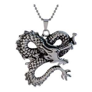  Mens Stainless Steel Fierce Dragon Pendant, 22 Jewelry