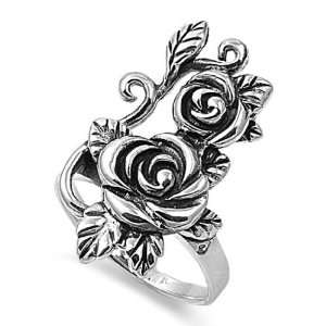  Sterling Silver Roses Ring, Size 9: Jewelry