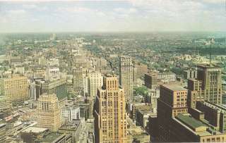 1950 Postcard Aerial View DOWNTOWN DETROIT Michigan  