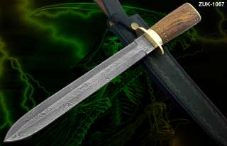 Superb A Entirely Hand Made Damascus Knife Natural Wood  