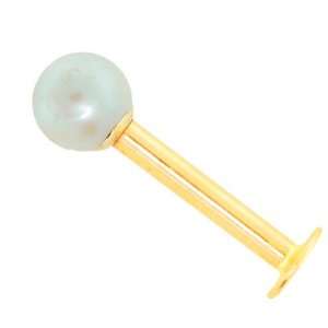 14 Gauge 3/8   Solid 14kt Yellow Gold Pearl Stud Labret   3mm Pearl