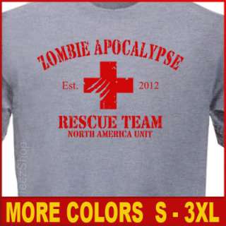 ZOMBIE APOCALYPSE white 2012 Rescue Team T shirt >> 8 COLORS + FREE 