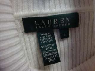 LAUREN RALPH LAUREN Womens LARGE Logo Turtleneck Sweater RIBBED White 