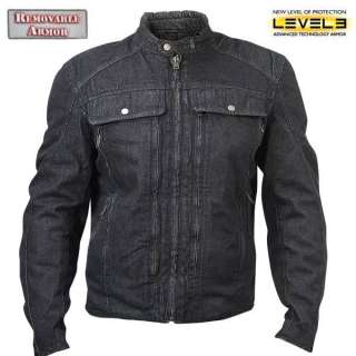   D4620 Armored Black Denim Motorcycle Jacket Zip out Lining S 4X  