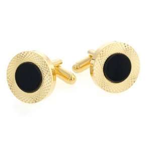 Yellow gold plated and onyx reverse spiral cufflinks with presentation 