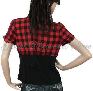 BLOUSE CORSETED RED & BLACK w COLLAR BUTTONS HOOKS 2XL  