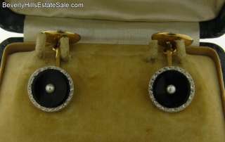 Platinum 14k Gold Onyx Pearl Antique Cufflinks  