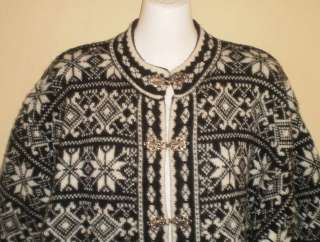 Gorgeous NORWEGIAN DESIGNS Wool Sweater Cardigan S Pewter Clasps 