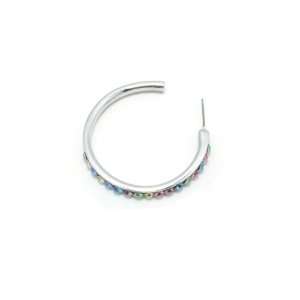 Precious Colored Stones in Silver Hoop Earrings Jewelry