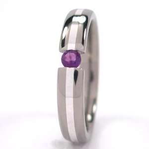 New 4mm Titanium Tension Set Ring w/ Silver Inlay, Alexandrite Bands 