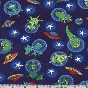  45 Wide Aliens in Space Blue Fabric By The Yard: Arts 