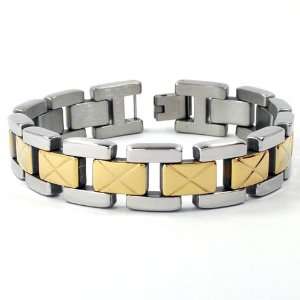  New 8.5 Mens Stainless Steel Bracelet w/ Gold Plating 