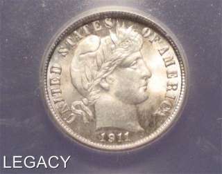 1911 P BARBER DIME ICG MS65 SHARP COIN 90% SILVER(YYS+  