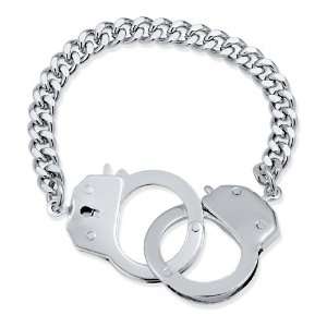  Silver Tone Bold Openable Handcuffs Bracelet With Curb 