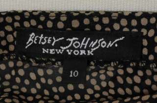 Betsey Johnson New York Size 10 Black Khaki Polka Dot Print Blouse 