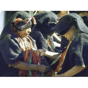 Chamula Women Participating in Bead and Ribbon Ceremony Called Cambio 