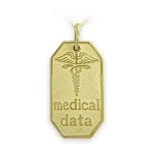   : Large 14 Karat Yellow Gold Engravable Medical Data Pendant: Jewelry