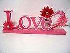RED PINK WHITE WOOD LOVE WITH HEART FLOWERS VALENTINES 