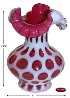 Fenton Cranberry Opalescent Coin Dot #1457 DC Vase  