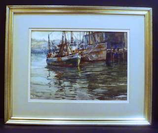 EARLY GLOUCESTER WHARF WATERCOLOR BY PAUL STRISIK N.A.  LISTED ARTIST 