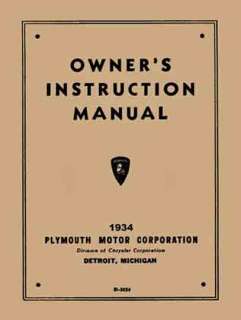 1934 PLYMOUTH FACTORY OWNERS INSTRUCTION MANUAL  