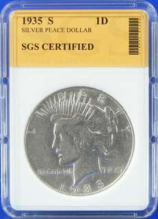 1935 S AUTHENTIC SILVER PEACE DOLLAR  