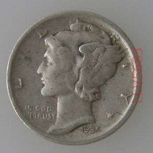 Winged Liberty or Mercury Dime 1935 D Silver COIN  