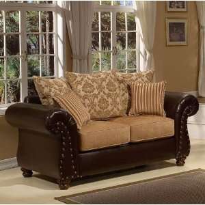  Loveseat Sofa with Nail Headed Accent and Beige Damask 