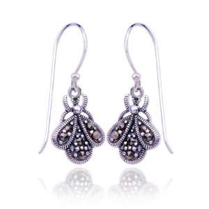  Sterling Silver Marcasite Beetle Drop Earrings: Jewelry
