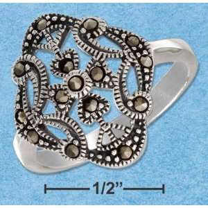    STERLING SILVER SCROLLED FILIGREE DESIGN MARCASITE RING: Jewelry
