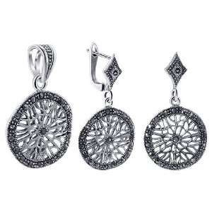   Earrings Pendant Jewelry Set with Marcasite Accented Filigree Design