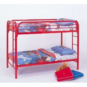  Twin Size Metal Bunk Bed Casual Style in Red Finish 