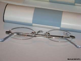 Light Blue Rimless Eyeglasses Readers & Hard Case 3.00 NEW Free 