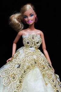G98 Sale Lot Fashion Golden Jewelry Gown For Barbie Doll Plus White 