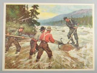   Goodwin The Spring Drive Vintage Print Loggers Logging in River