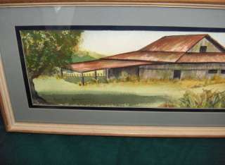 Vintage Original Watercolor Barn Painting Picture Signe  