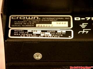 Crown D75 D 75 2 Channel Studio Monitor Power Amp Amplifier Audiophile 