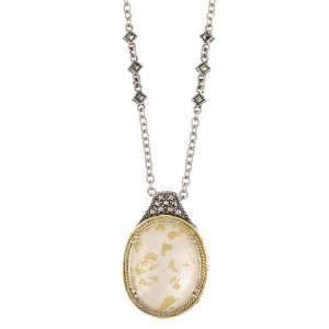   14k Gold over Silver Mother of Pearl Doublet and Marcasite Necklace