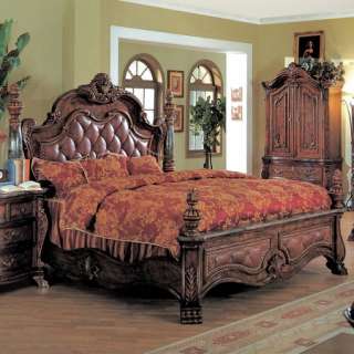   Cherry King Tufted Leather & Marble Sleigh Bed Only Furniture  